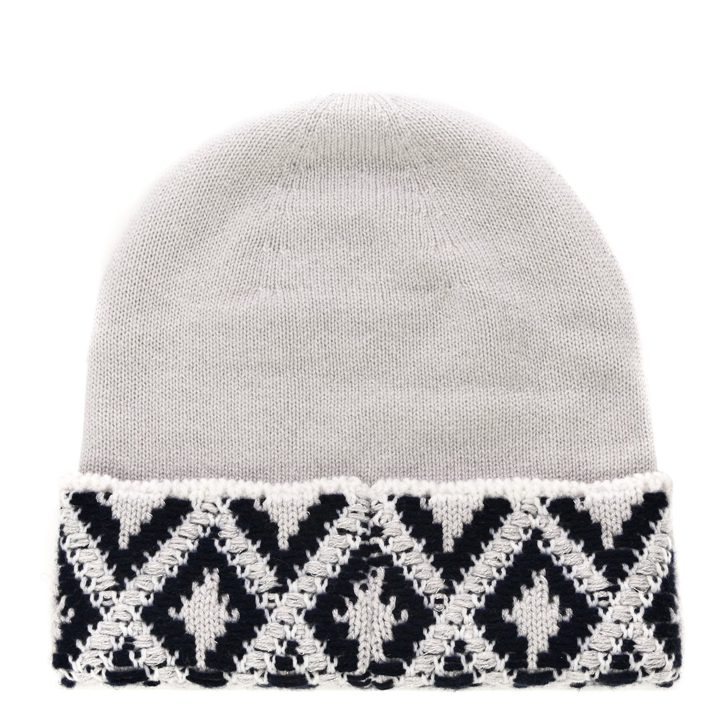 Cashmere Blend CC Beanie Hat White Navy Blue