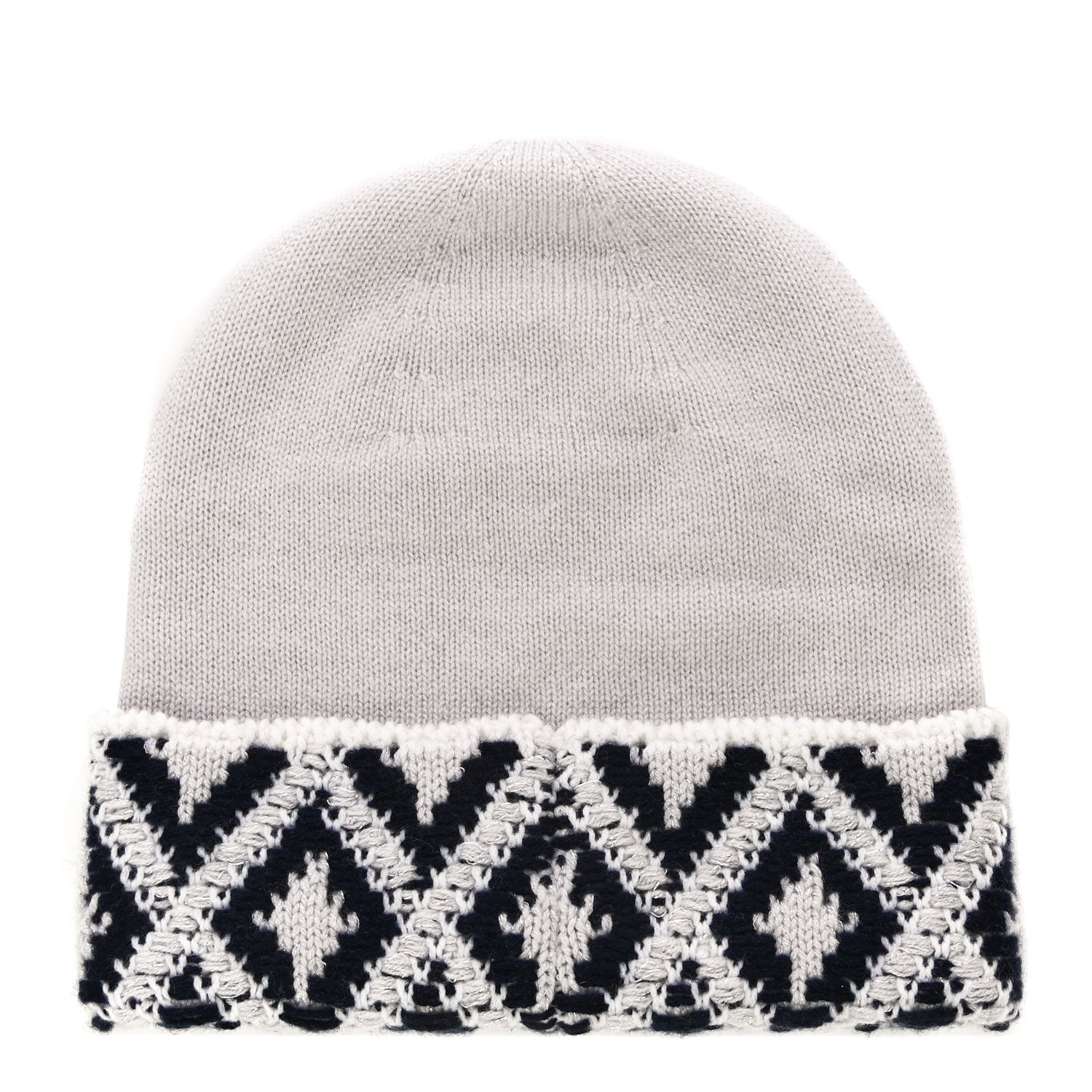 Chanel Cashmere Blend CC Beanie Hat White Navy Blue 2 of 9