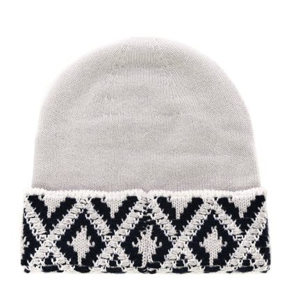Chanel Cashmere Blend CC Beanie Hat White Navy Blue 2 of 9
