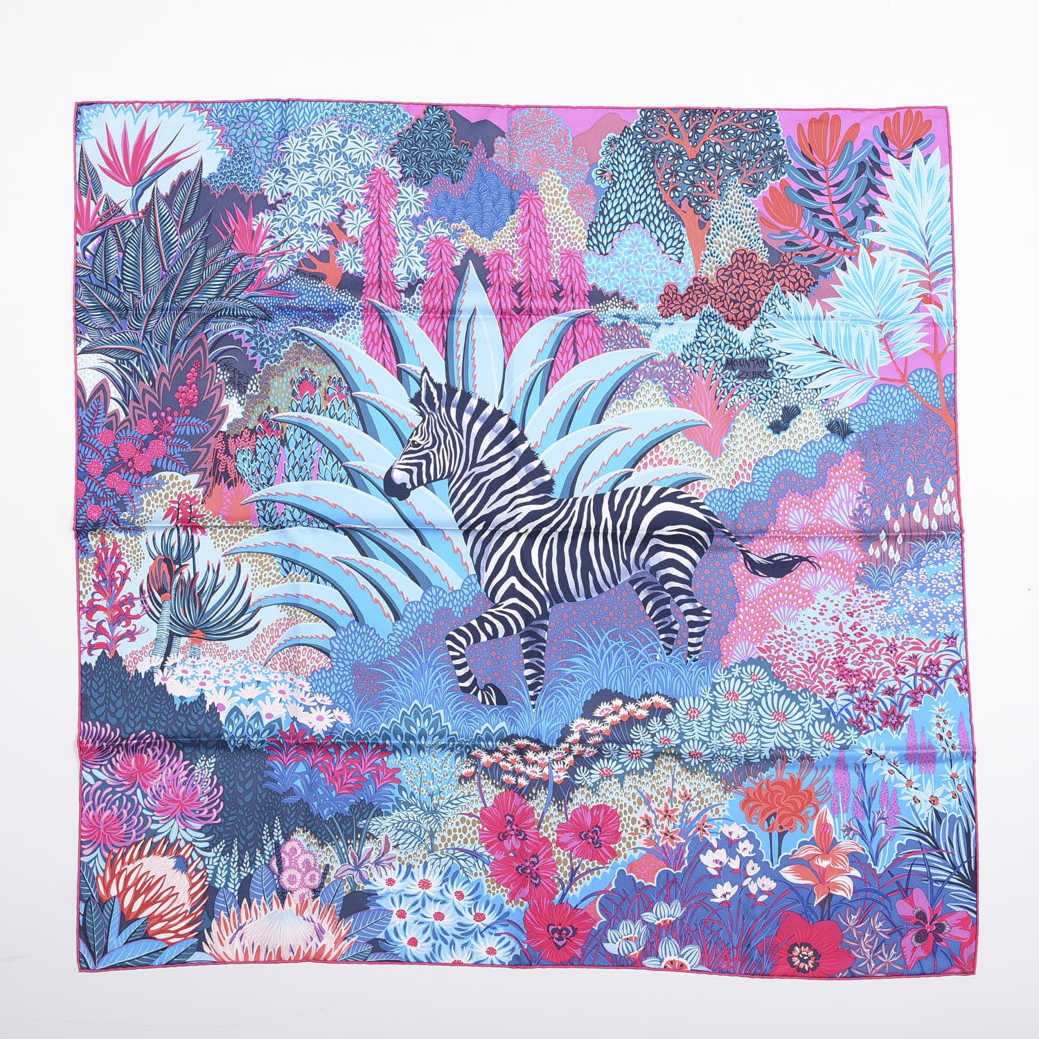 Hermes Silk Mountain Zebra Scarf 90 Turquoise Fuchsia Cobalt 2 of 13