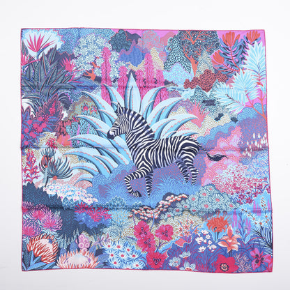 Hermes Silk Mountain Zebra Scarf 90 Turquoise Fuchsia Cobalt 2 of 13