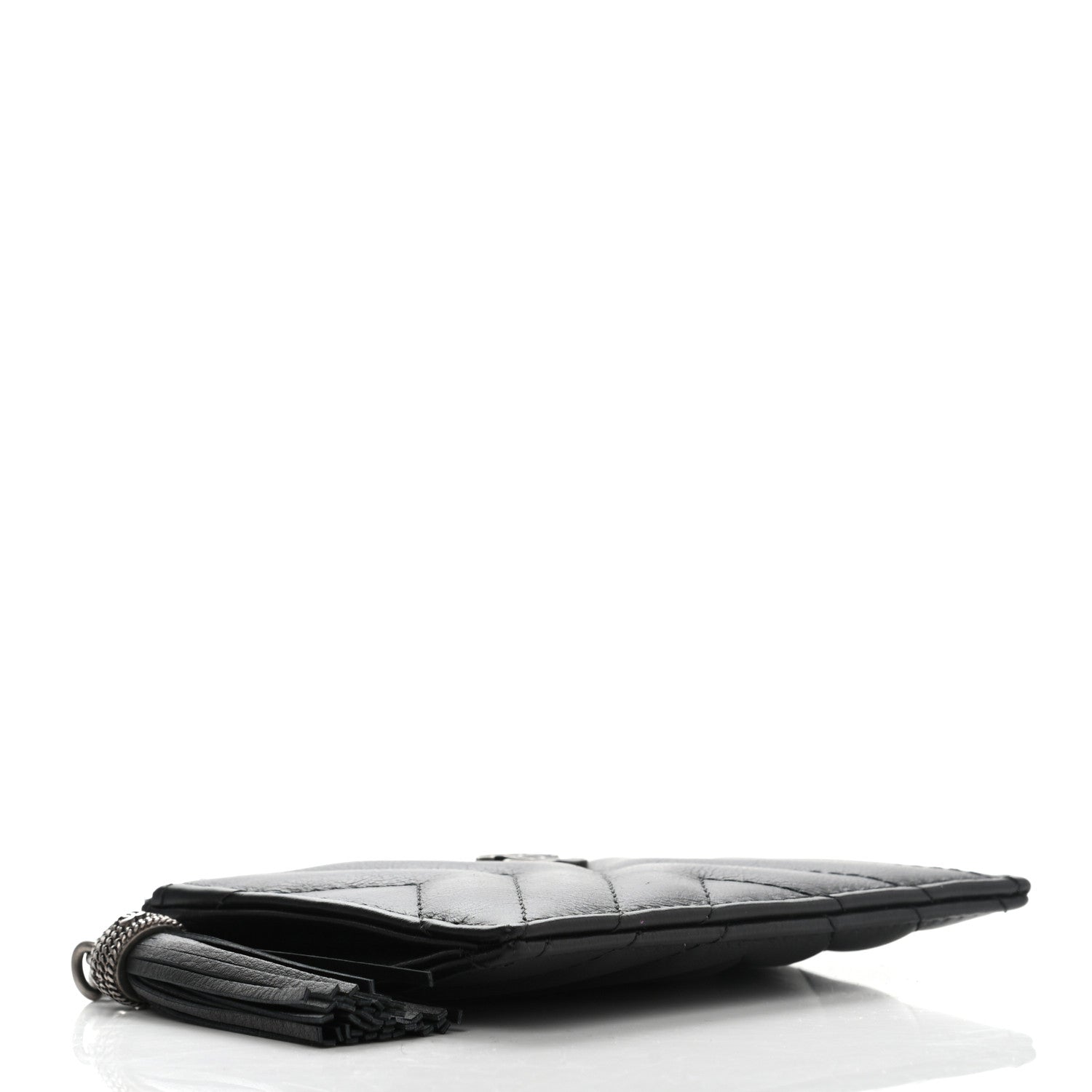 Chanel Calfskin Chevron Quilted Tassel Zip Card Holder Black 4 of 9