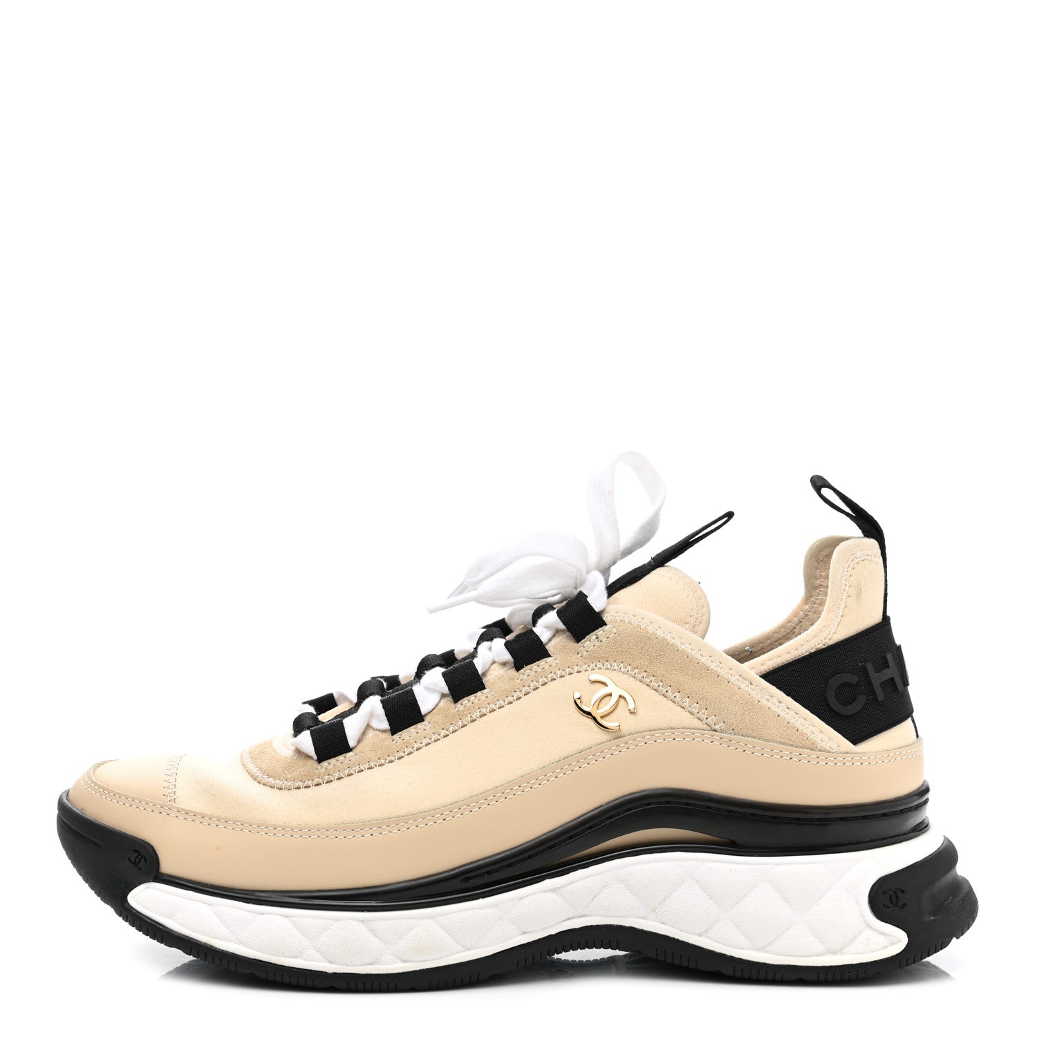 Chanel Velvet Calfskin Mixed Fibers CC Sneakers 38 Beige 1 of 10
