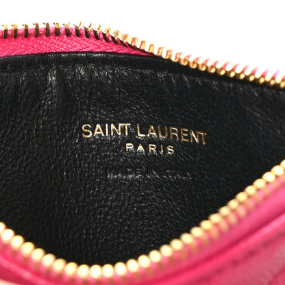 Saint Laurent Grain De Poudre Matelasse Chevron Monogram Fragments Zippered Card Case Fresh Fuxia 6 of 10