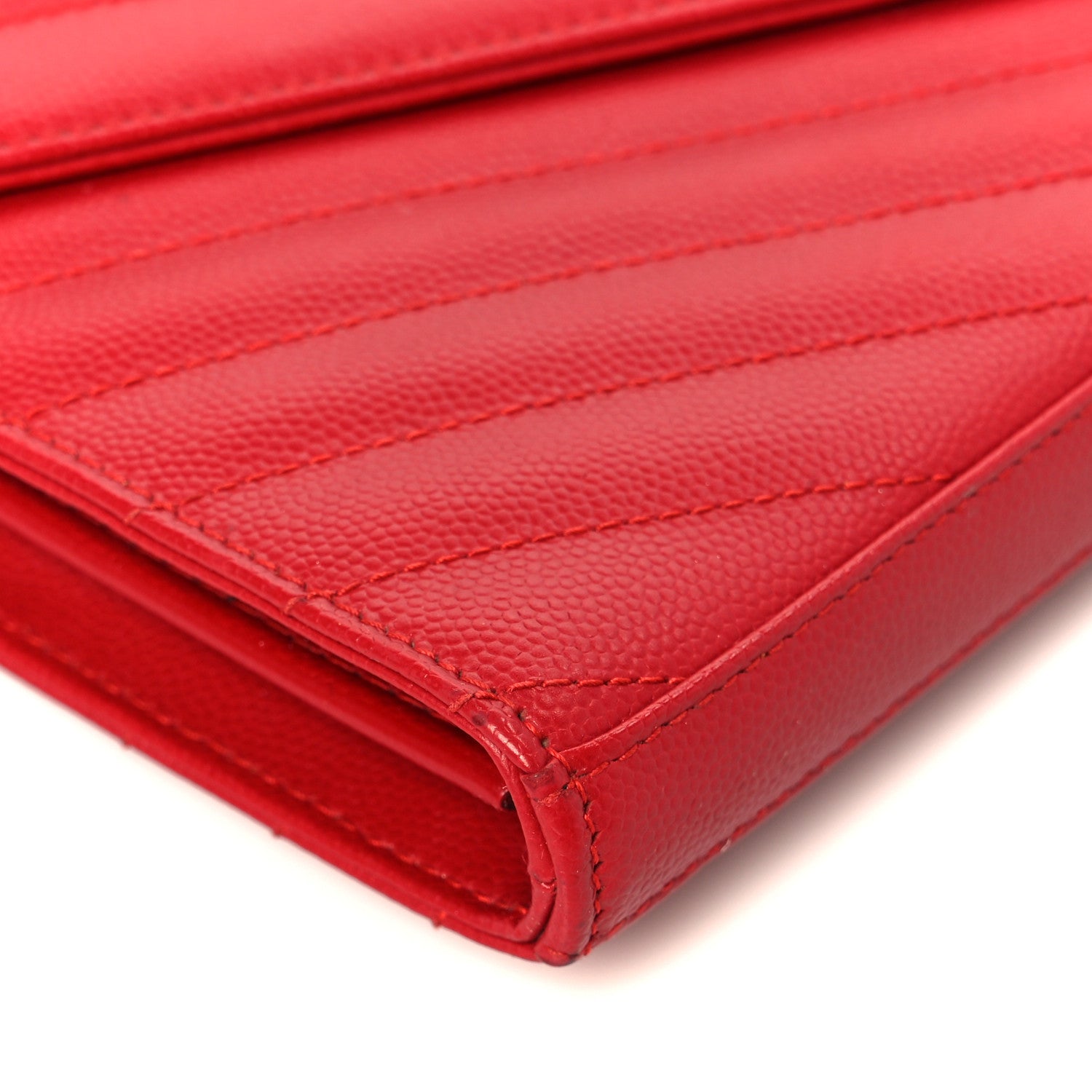 Saint Laurent Grain De Poudre Matelasse Chevron Monogram Chain Wallet Red 9 of 10