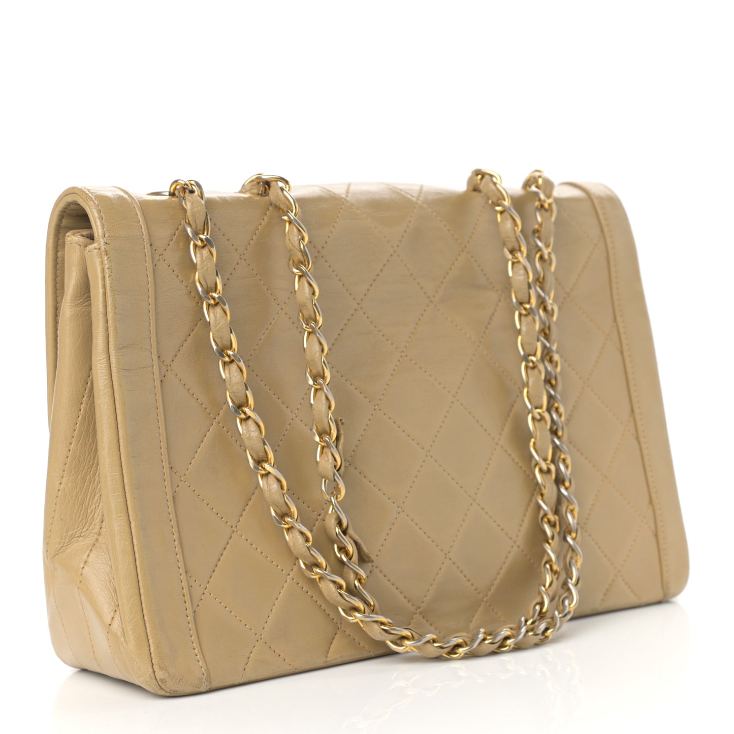 Lambskin Quilted Medium Single Flap Beige