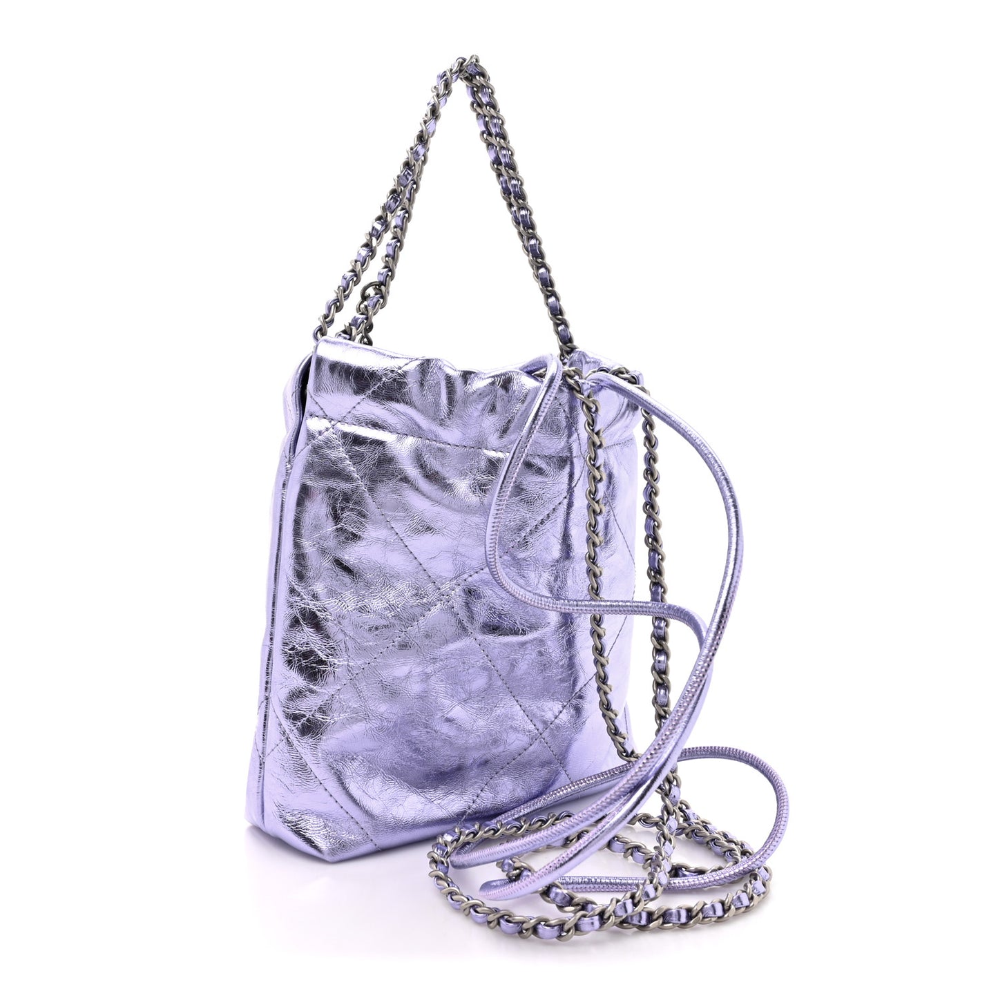 Metallic Calfskin Quilted Mini Chanel 22 Lilac