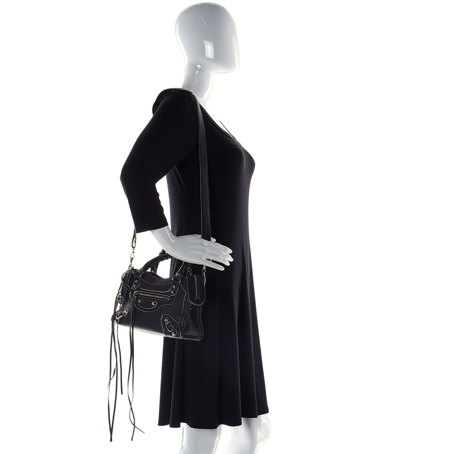 Supple Grained Calfskin Classic Silver Hardware Highlight Mini City Black