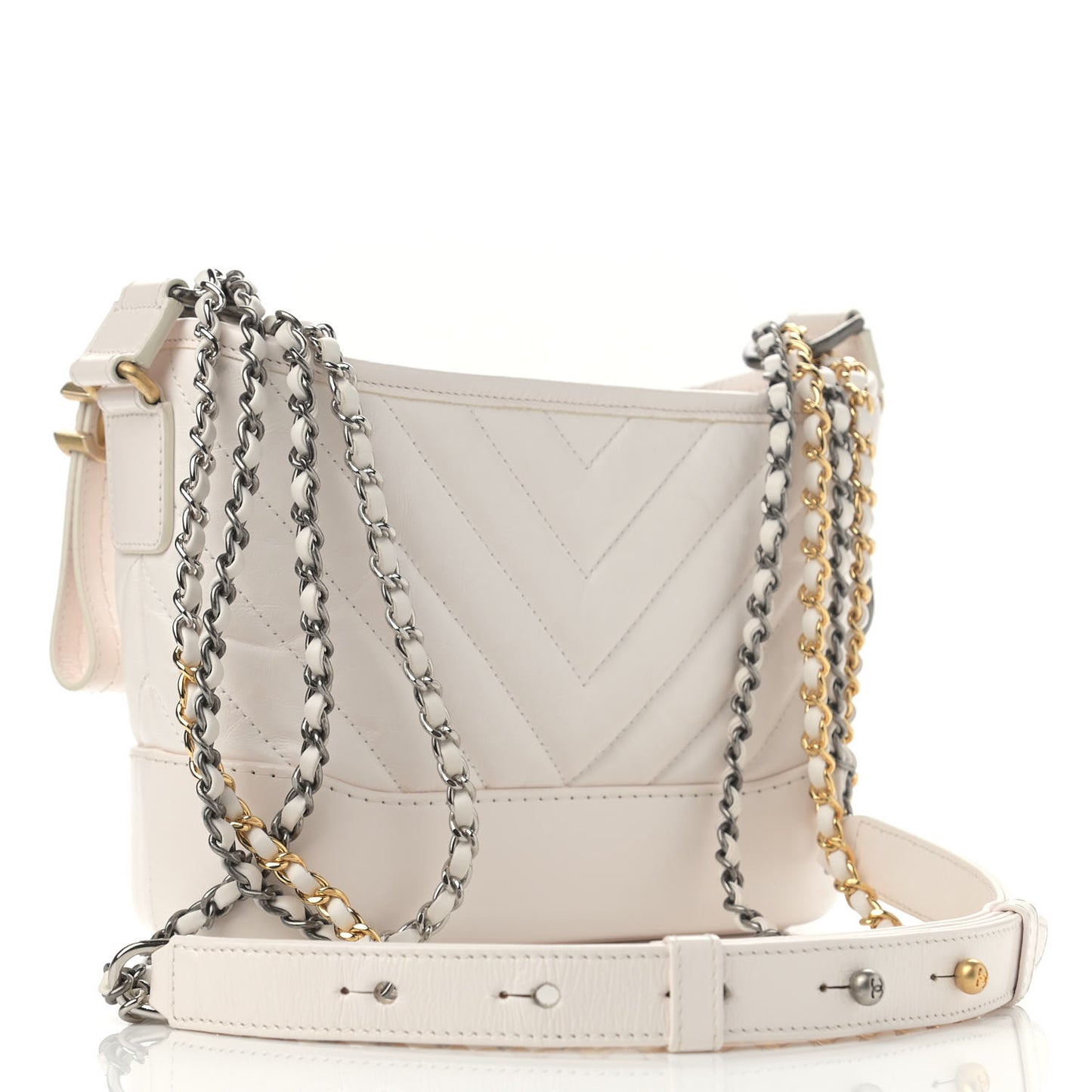 Aged Calfskin Chevron Quilted Small Gabrielle Hobo Beige