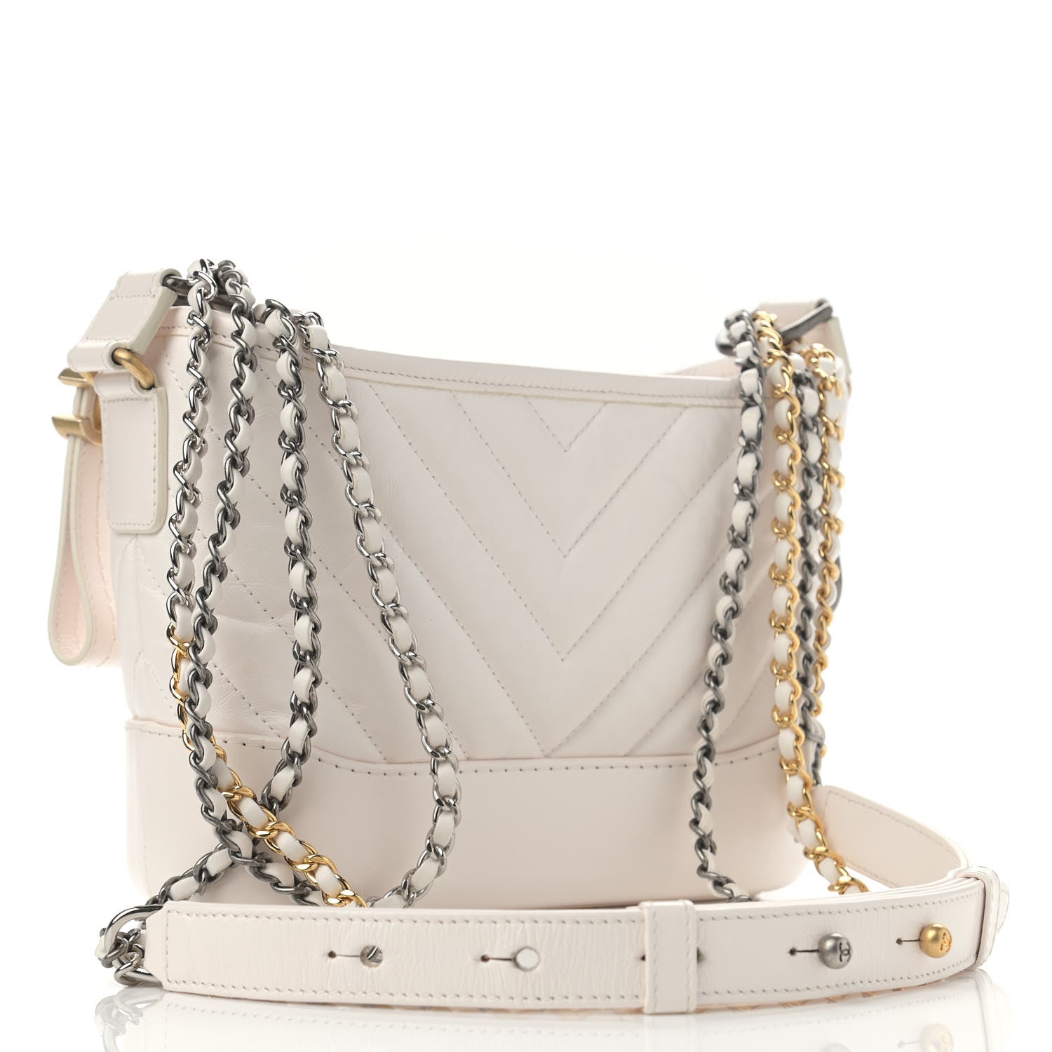 Chanel Aged Calfskin Chevron Quilted Small Gabrielle Hobo Beige 3 of 10