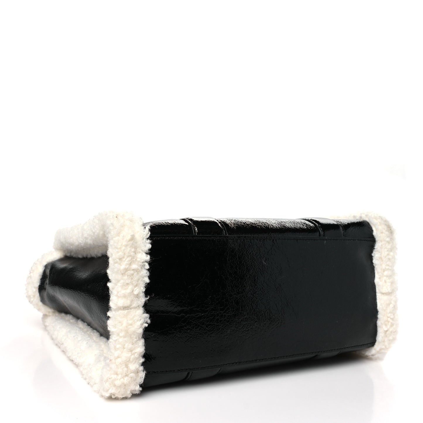 Shiny Calfskin Faux Shearling Small The Traveler Tote Bag Black