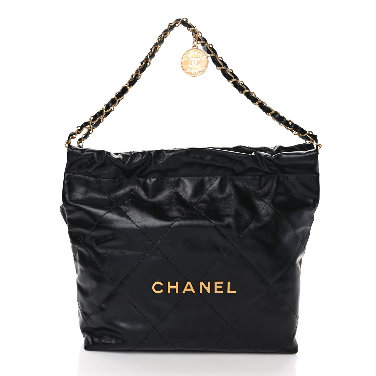 Shiny Calfskin Quilted Small Chanel 22 Black