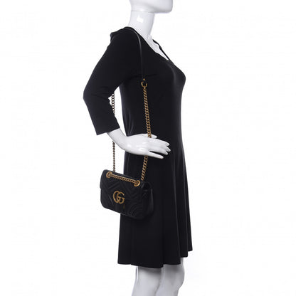 Gucci Calfskin Matelasse Mini GG Marmont Shoulder Bag Black 2 of 10