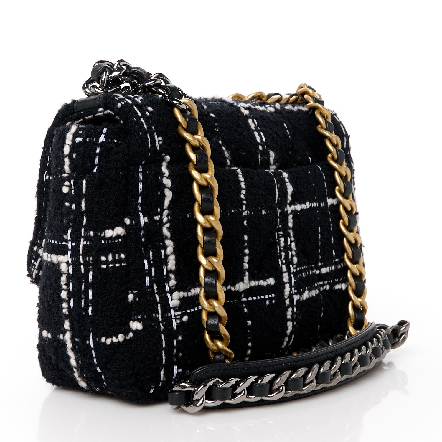 Chanel Tweed Quilted Medium Chanel 19 Flap Black White 3 of 11
