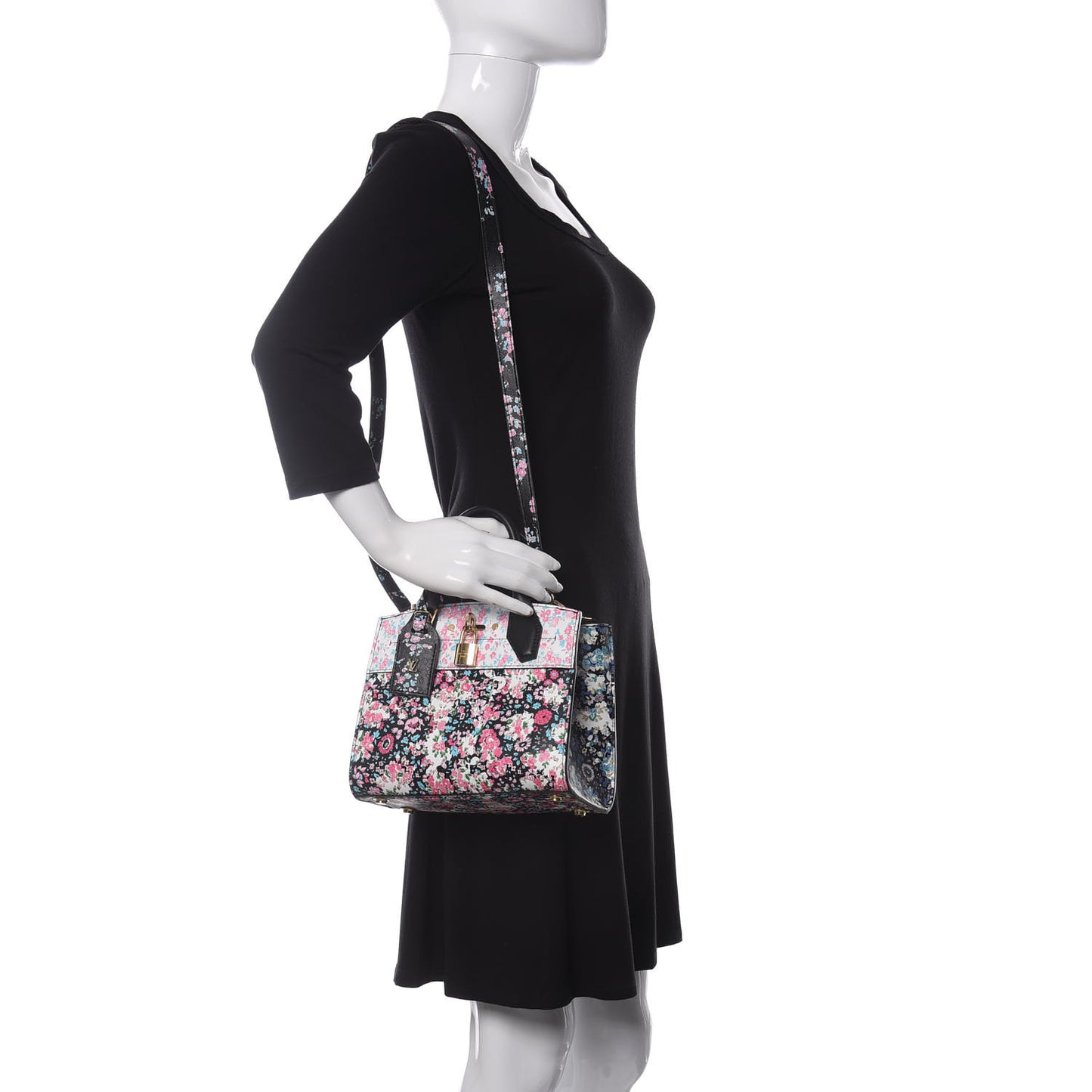 Calfskin Floral Print Mini City Steamer Black