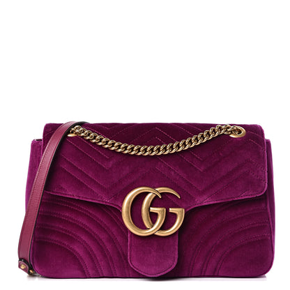 Gucci Velvet Matelasse Medium GG Marmont Shoulder Bag Fuchsia Violet Cyclamen 1 of 10