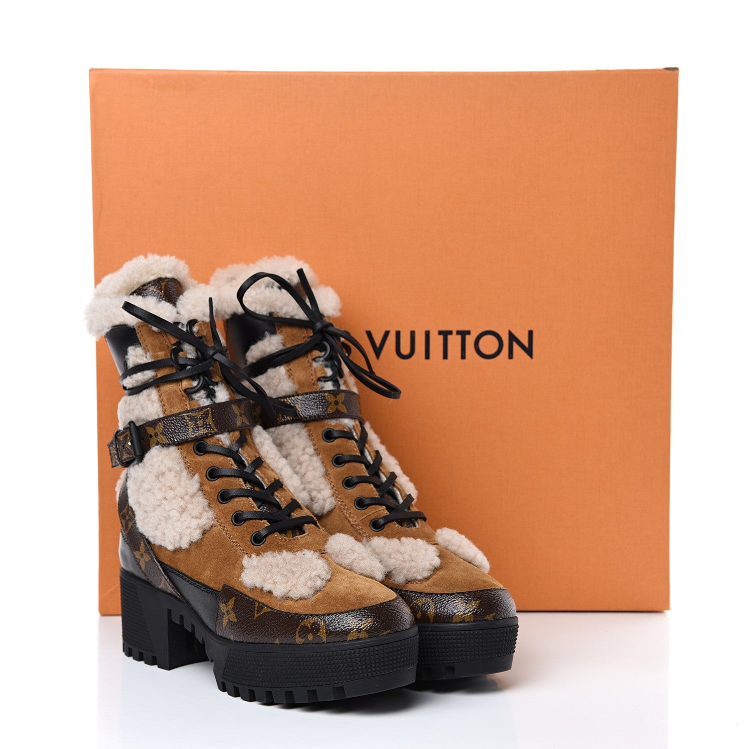 Louis Vuitton Suede Calfskin Shearling Monogram Laureate Platform Desert Boots 37 Cognac 7 of 7