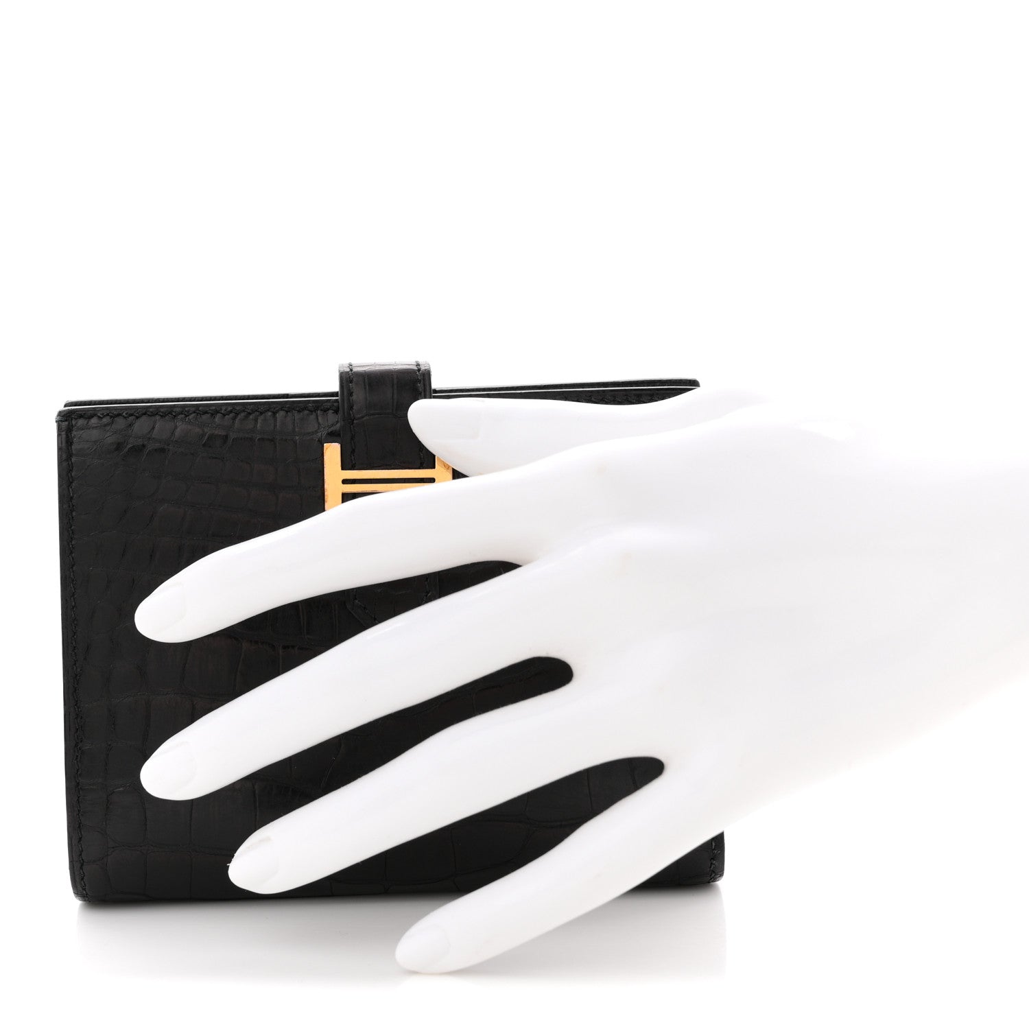 Hermes Matte Alligator Bearn Compact Wallet Black 2 of 9