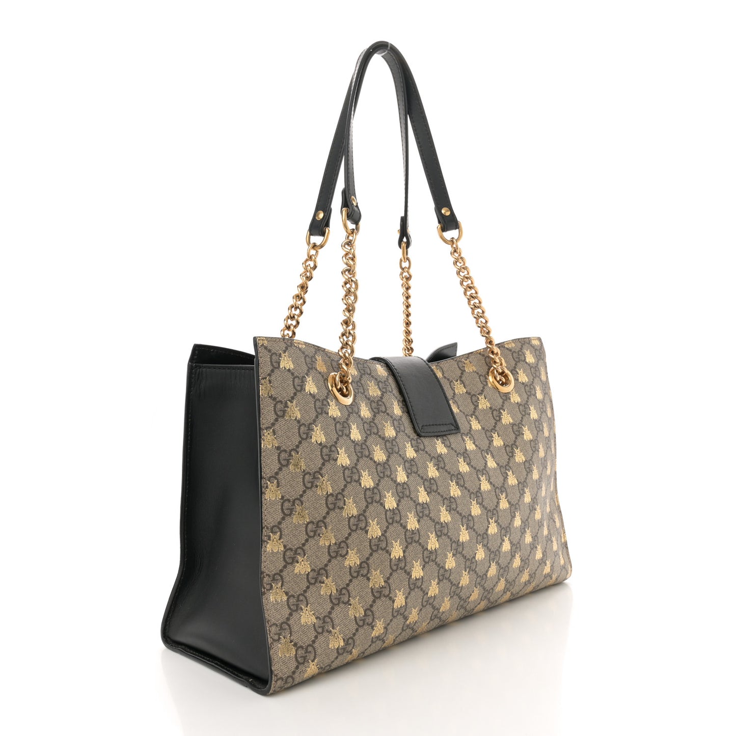 GG Supreme Monogram Bees Medium Padlock Tote Beige Oro Black