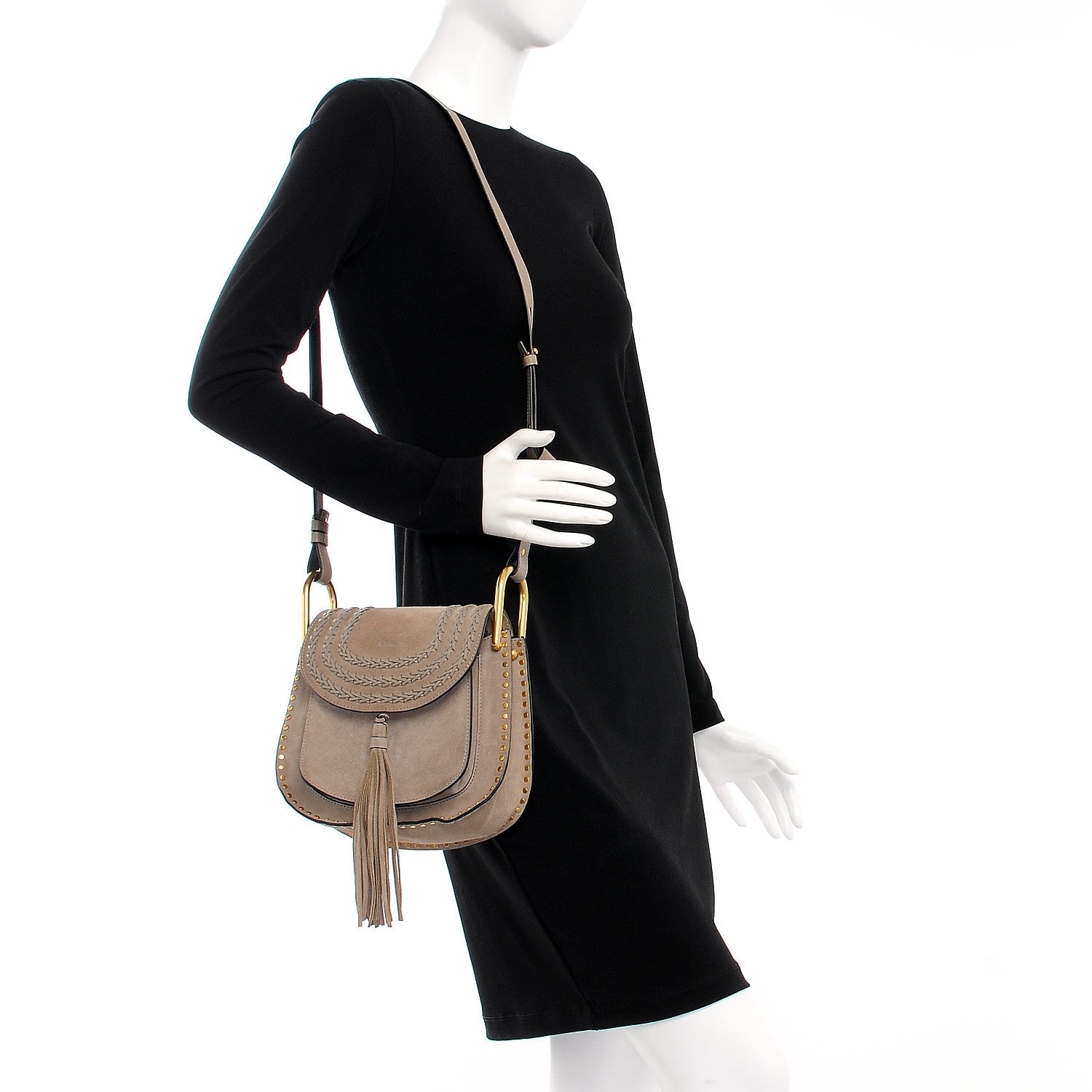 Chloe Suede Braided Small Hudson Shoulder Bag Motty Grey 2 of 7