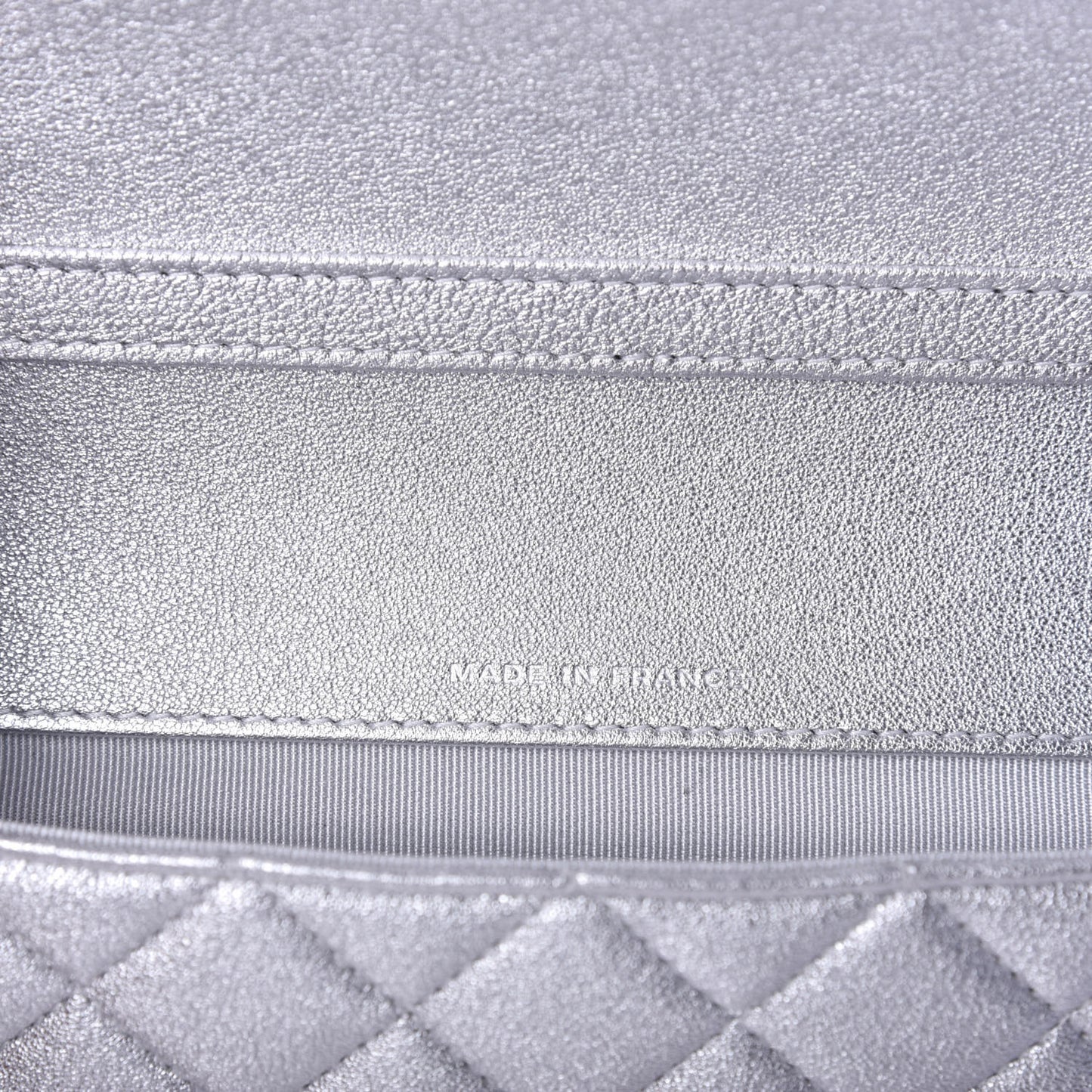 Metallic Lambskin Quilted Glasses Case With Chain Silver