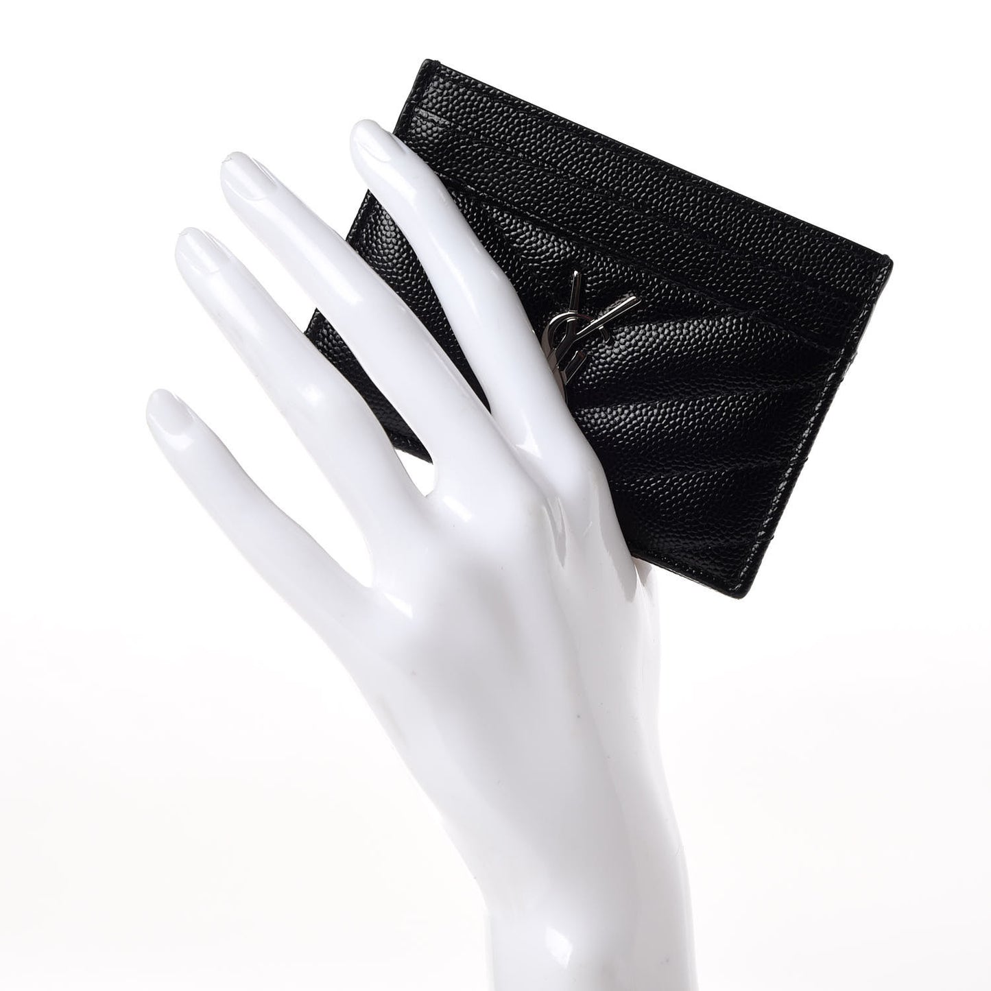 Grain De Poudre Matelasse Chevron Monogram Credit Card Case Black
