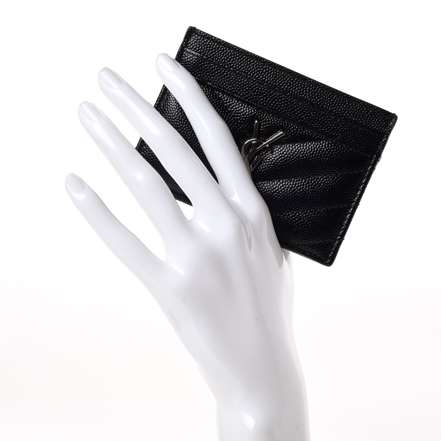 Saint Laurent Grain De Poudre Matelasse Chevron Monogram Credit Card Case Black 2 of 7