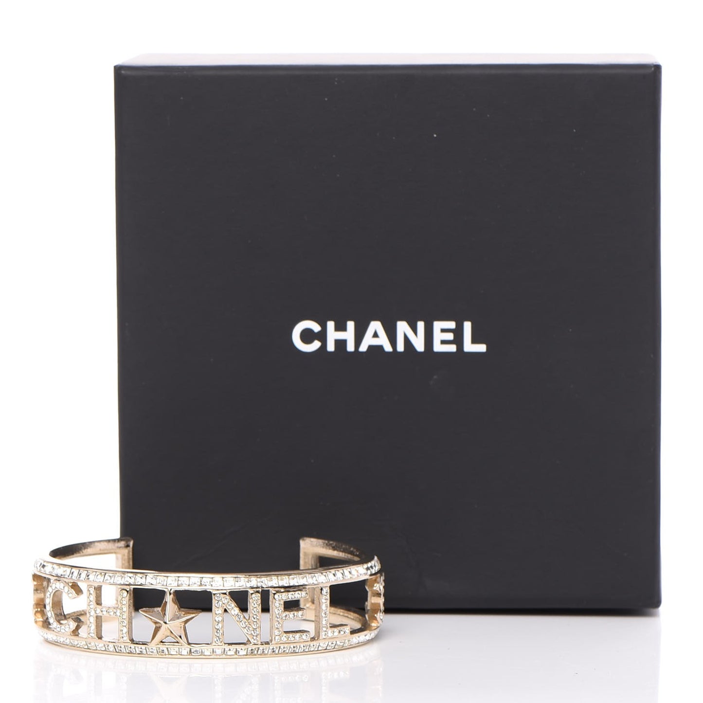 Crystal Baguette Logo Cuff Bracelet Gold