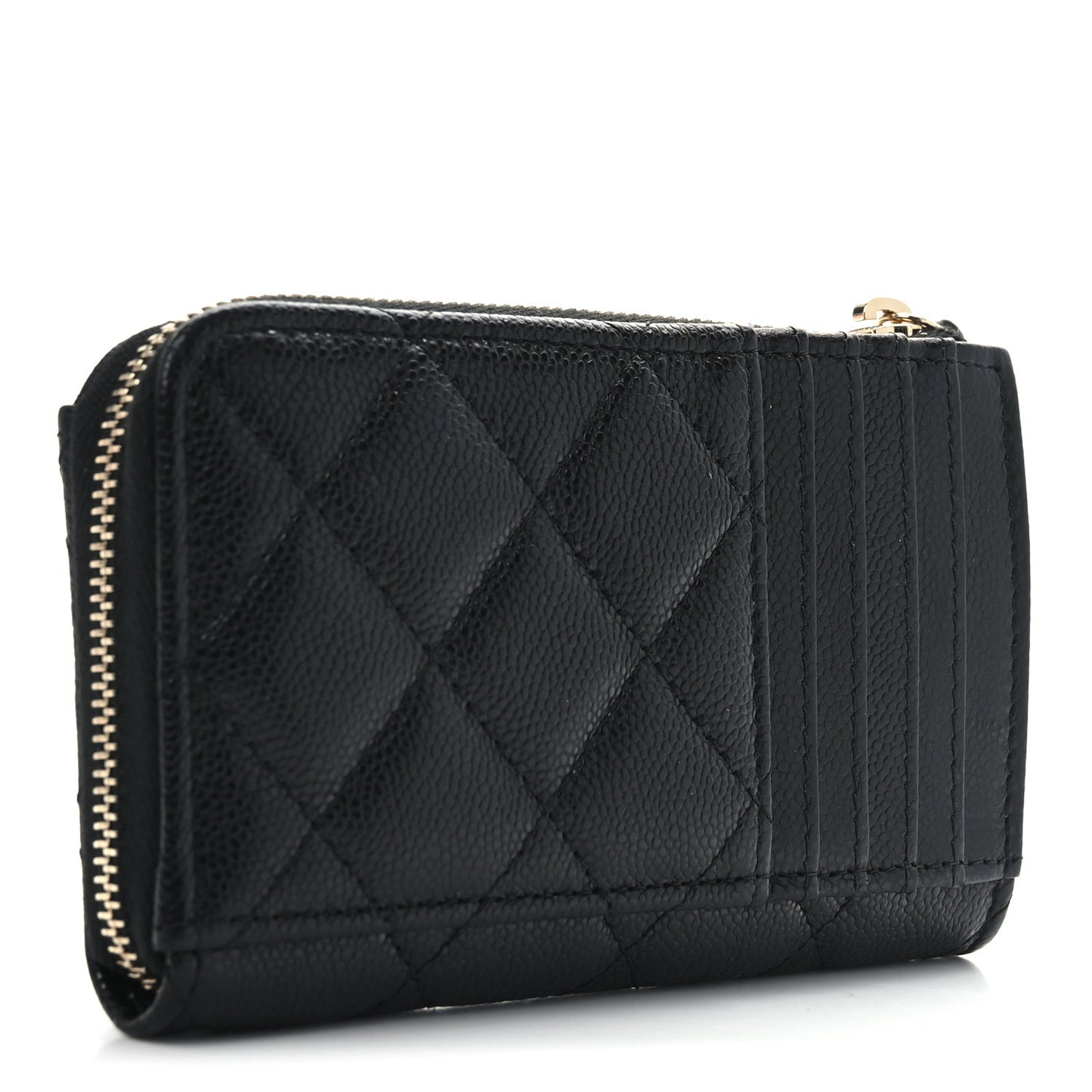 Caviar Quilted CC Zip Around Card Holder Black