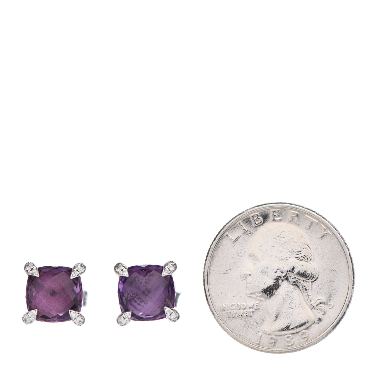 David Yurman Sterling Silver Diamond Amethyst 9mm Chatelaine Earrings 2 of 4
