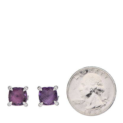 David Yurman Sterling Silver Diamond Amethyst 9mm Chatelaine Earrings 2 of 4