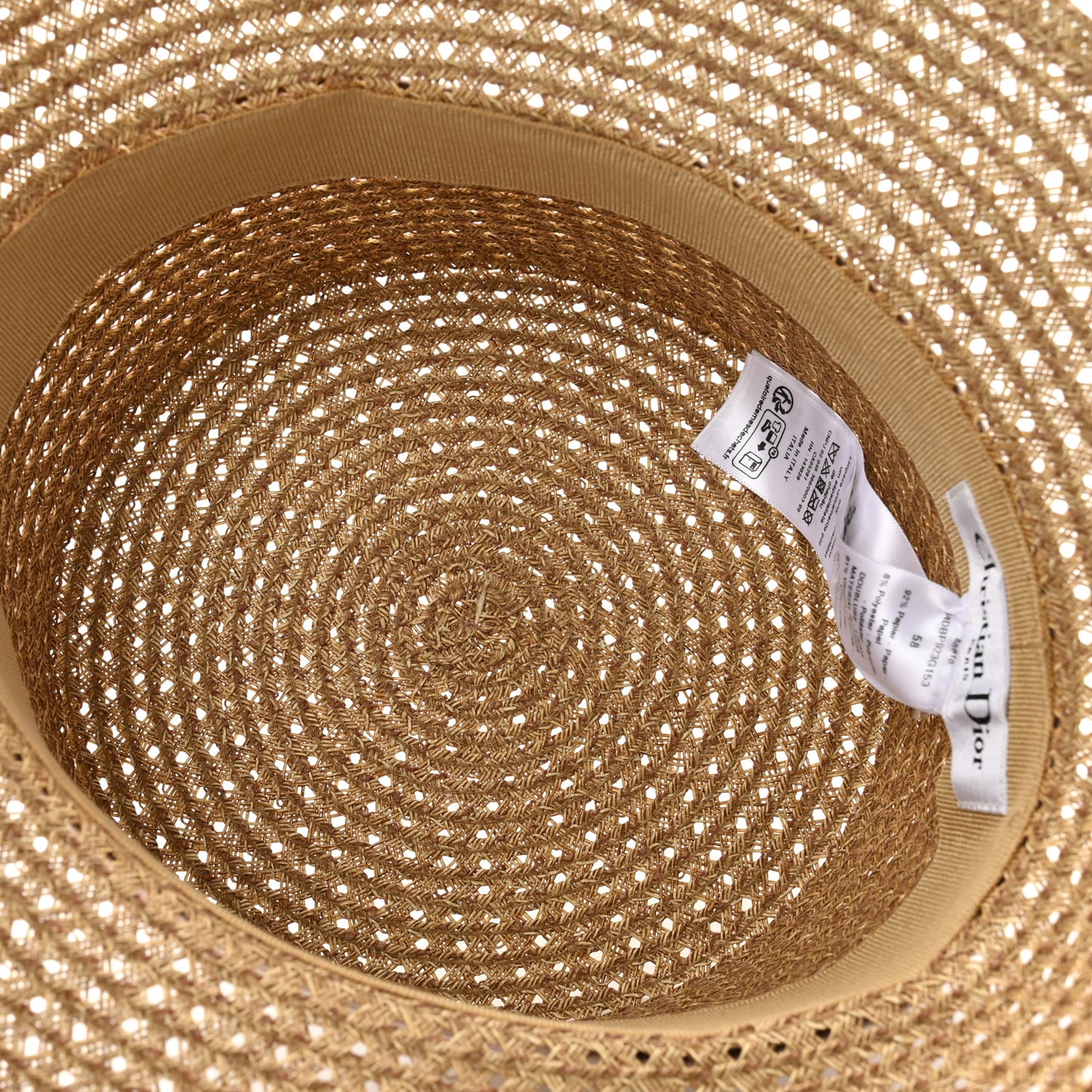 Straw Embroidered D-Bobby Large Brim Hat 58 Rose