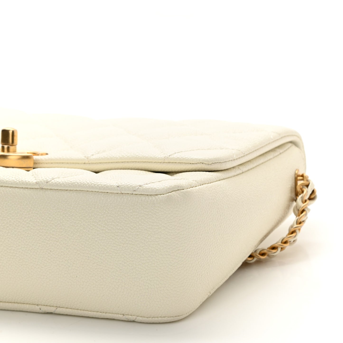 Shiny Caviar Quilted Large Chain Melody Flap White