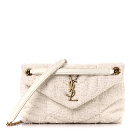 Saint Laurent Boucle Tweed Quilted Small Loulou Puffer Monogram Chain Satchel Crema Soft 1 of 11