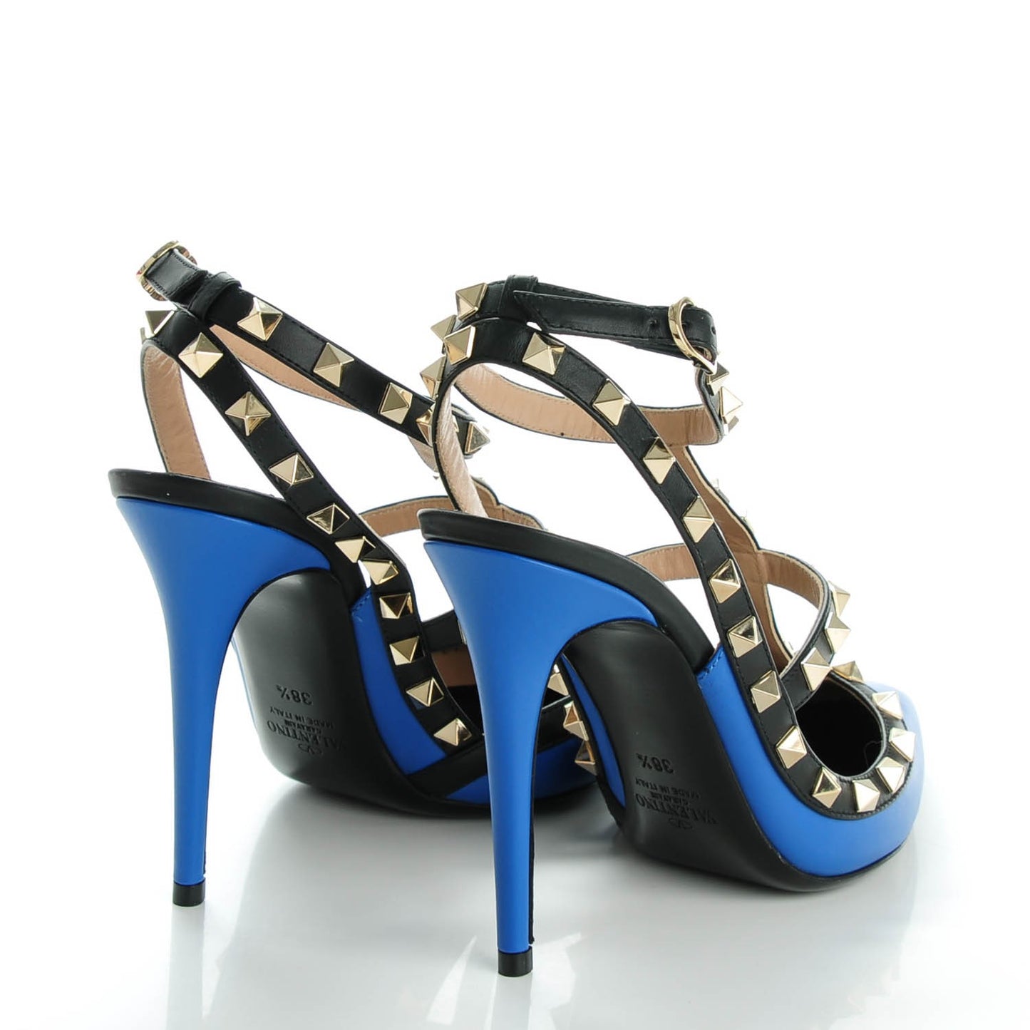 Nappa Rockstud Ankle Strap Pumps 38.5 Light Sapphire Black