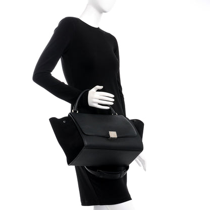 Celine Drummed Calfskin Suede Medium Trapeze Black 3 of 9