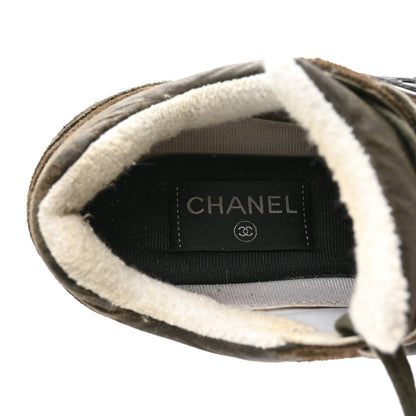 Chanel Fabric Calfskin Suede CC Sneakers 39.5 Khaki 6 of 12