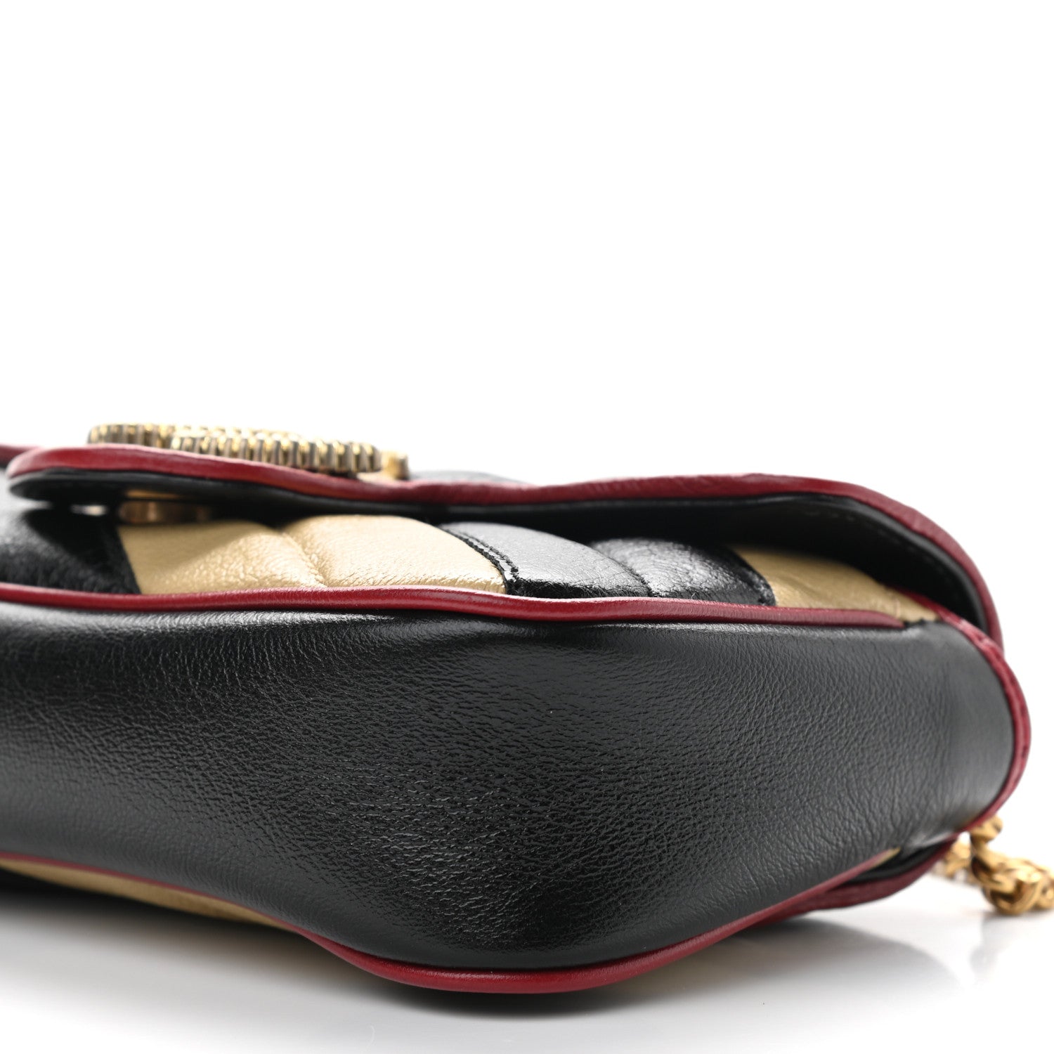 Gucci Vintage Effect Calfskin Matelasse Diagonal Striped Super Mini Torchon GG Marmont Shoulder Bag Black Beige 10 of 11