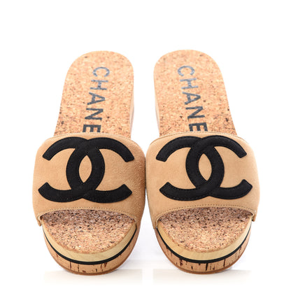 Chanel Suede Cork Mule Sandal 36 Beige Black 5 of 11