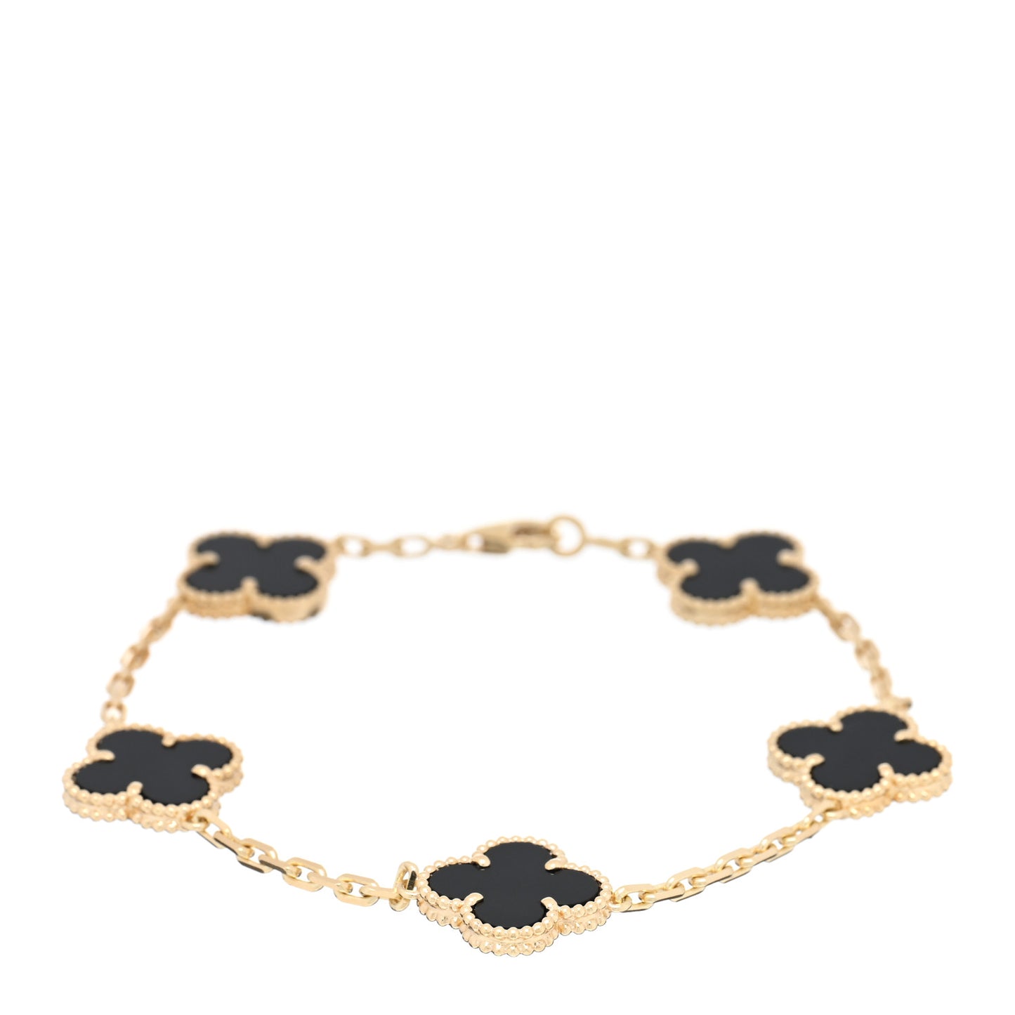 18K Yellow Gold Black Onyx 5 Motifs Vintage Alhambra Bracelet