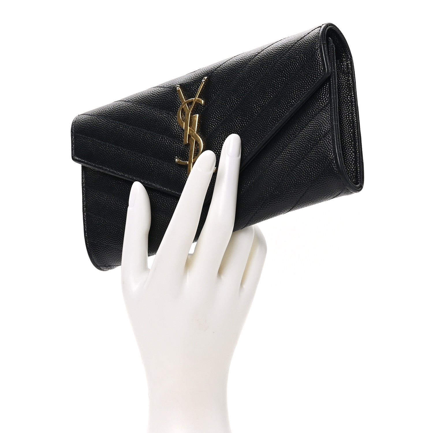 Saint Laurent Grain De Poudre Matelasse Chevron Monogram Flap Wallet Black 2 of 7