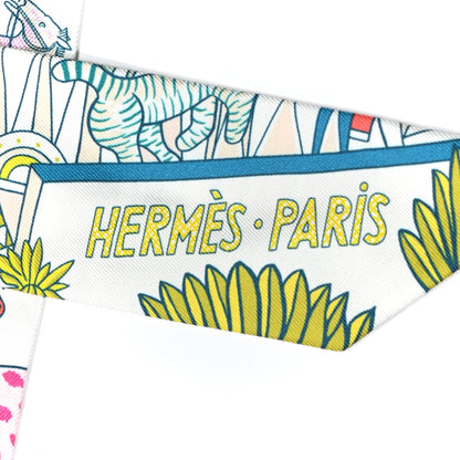 Hermes Silk Animapolis Twilly White Vert Rose 2 of 5