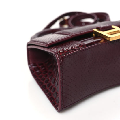 Balenciaga Calfskin Crocodile Lizard Embossed XS Patchwork Hourglass Top Handle Bag Burgundy 10 of 11