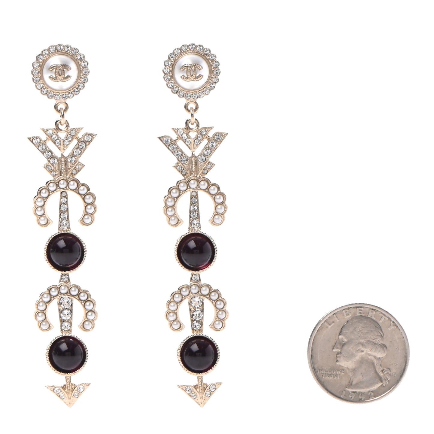 Pearl Crystal Queen of France CC Drop Earrings Gold