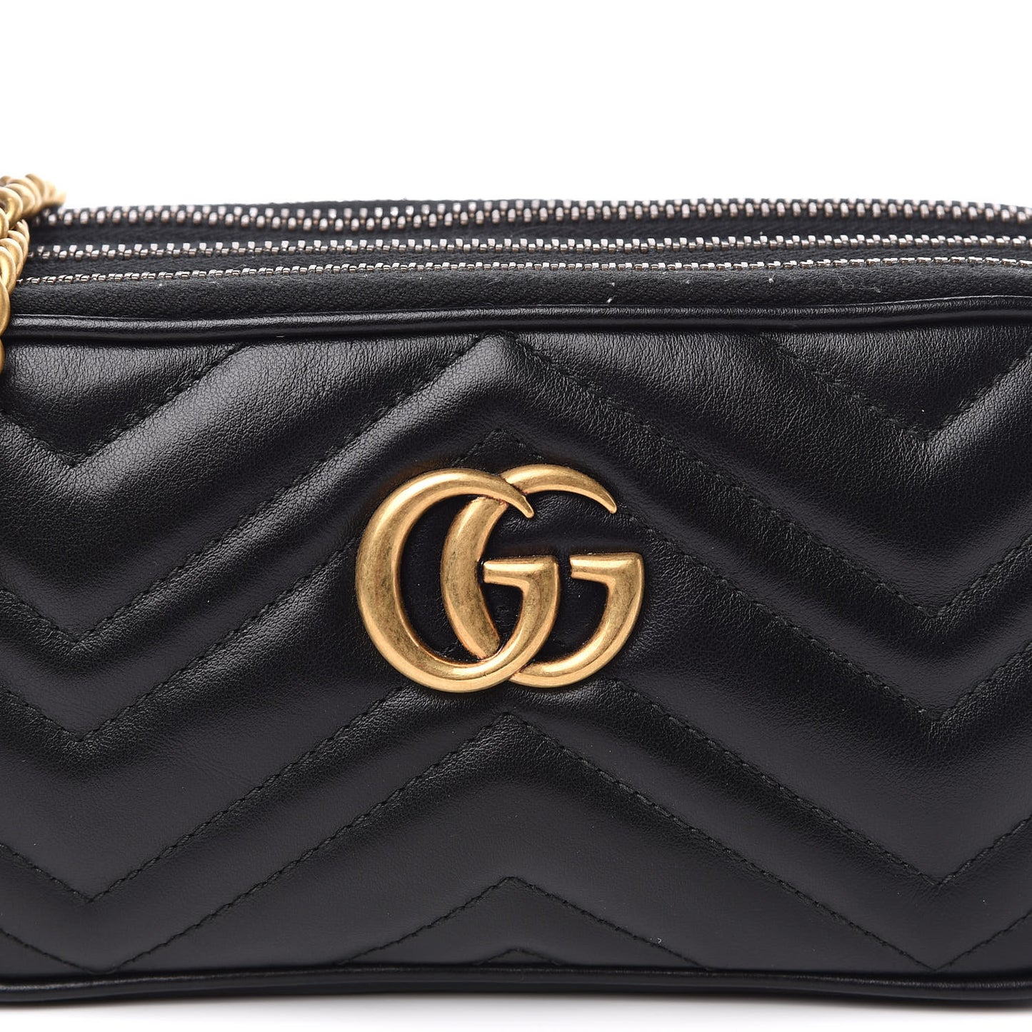 Calfskin Matelasse Mini GG Marmont Chain Crossbody Bag Black