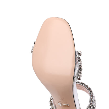 Gucci Nappa Silk Crystal Bertie High Heel Sandals 39.5 Argento 12 of 15