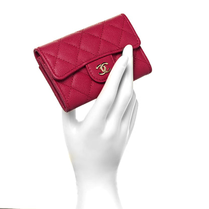 Chanel Caviar Quilted Flap Card Holder Wallet Dark Pink 2 of 7