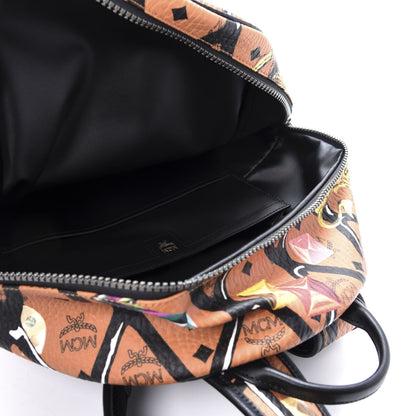 MCM Visetos Calfskin Motif Rombi Lion Printed Medium Backpack Cognac 4 of 8