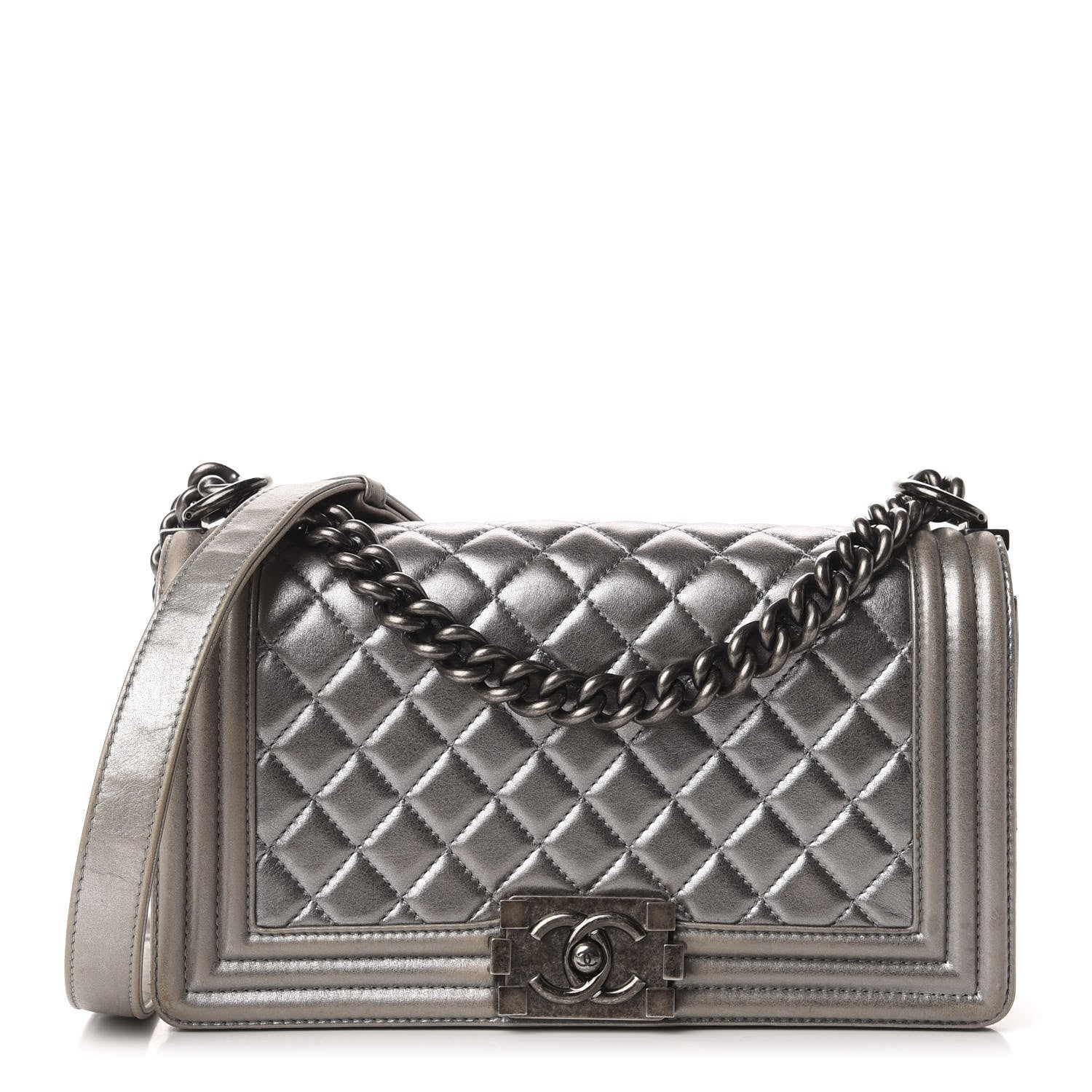 Chanel Metallic Calfskin Quilted Medium Boy Flap Silver 1 of 15