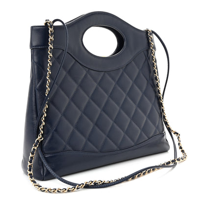 Chanel Shiny Lambskin Quilted Small 31 Shopping Bag Blue 3 of 12